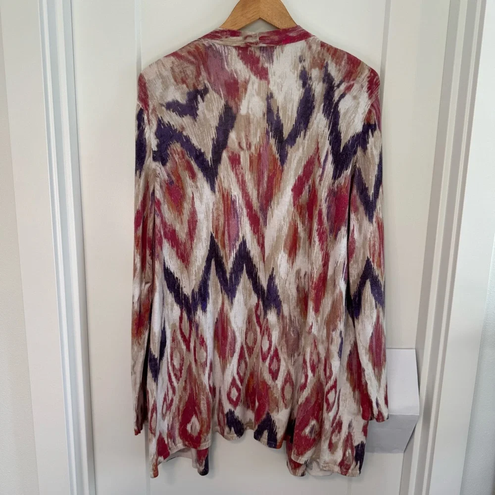 Chico’s  Women’s  XXL  Red  Purple  Patterned  Cardigan  Sweater  Vibrant